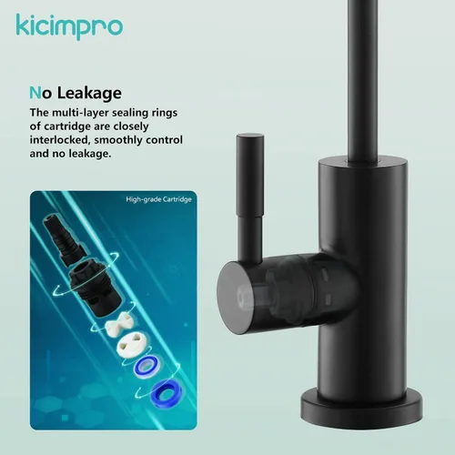 Miniatura 4 de Grifo de cocina Kicimpro de acero inoxidable con acabado negro mate RO, grifo de filtro de agua para fregadero de 0.59-1.37 pulgadas, grifo
