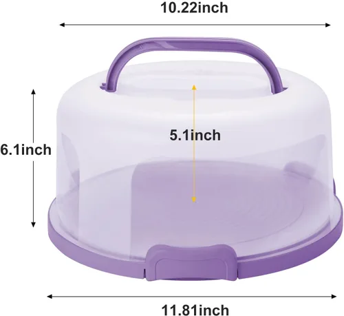 Miniatura 2 de Soporte para tartas de 10 pulgadas con tapa y asa, contenedor de almacenamiento de plástico alto de transporte para tartas con tapa, redondo