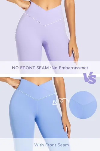 Miniatura 3 de Sunzel - Leggings acampanados para mujer, sin costuras frontales, pantalones de yoga con control de abdomen, cintura alta cruzada, 28303234 pulgadas