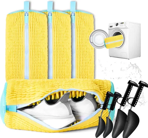 Bolsa para lavadora de zapatos, 4 bolsas para zapatos de lavandería para lavadora, con 4 estiradores de botas (L 6-12.5 y S 5-10.5), limpieza