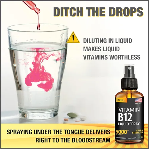 Miniatura 7 de Paquete de 2 – Spray líquido B12 de 5000 mcg – Vitamina B12 sublingual – Spray de vitamina B12 vegano – Metilcobalamina Vitamina B12 líquido que