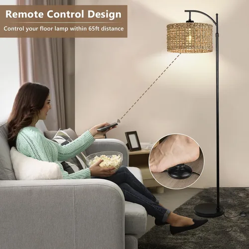 Miniatura 5 de Lámpara de pie de arco para sala de estar con control remoto, lámparas de pie bohemias de granja con 3 temperaturas de color, lámpara de pie rústica