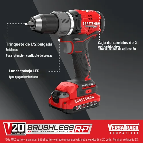 Miniatura 7 de CRAFTSMAN RP+ Kit de taladro/destornillador inalámbrico, con 2 baterías y cargador, sin escobillas (CMCD713C2)