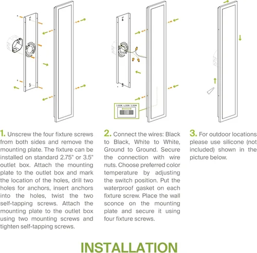 Miniatura 7 de ASD Lámpara LED de pared de montaje empotrado de 48 pulgadas de largo, 36 W, 2800 lúmenes, 3000 K-5000 K, 100-277 V, 3CCT, regulable, impermeable