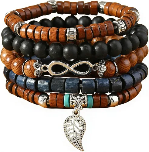 Miniatura 31 de Pulsera Gótica Ajustable de Cuero Trenzado Punk Multicapa de Estilo Grunge, Conjunto de Pulseras Emo con Brazalete de Metal, Envoltura