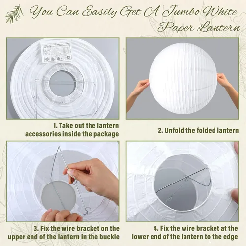 Miniatura 5 de Woanger Paquete de 4 faroles de papel grandes de 24 pulgadas, pantalla Jumbo blanca japonesa china redonda colgante de papel japonés