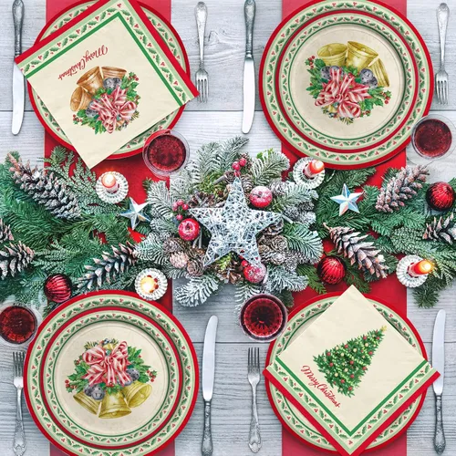 Miniatura 5 de Kit de Suministros de Fiesta de Navidad Gatherfun, Sirve para 50, Incluye Vajilla Desechable de Árbol de Navidad: Platos de Cena de Papel, Platos