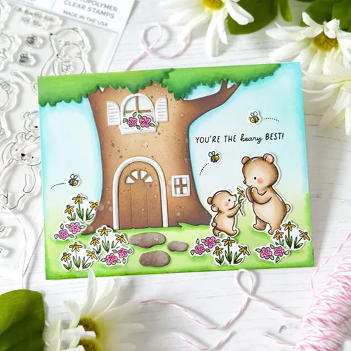 Miniatura 7 de Bear Hugs - Juego de sellos y troqueles para hacer tarjetas, sellos transparentes y troqueles de corte de metal para álbumes de recortes