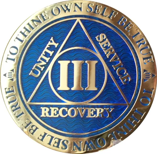 Miniatura 3 de Recoverychip 3 años Reflex Blue Gold Plated AA Medallion Alcohólicos Anónimo Sobriedad Chip, Azul