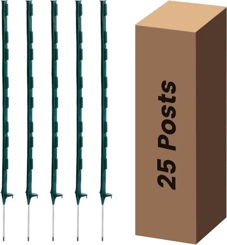 Paquete de 25 Postes de Cerca Eléctrica, Poste de Cerca de Paso de 48 Pulgadas, Postes Temporales de Plástico para Cerca para Protección de Granja,