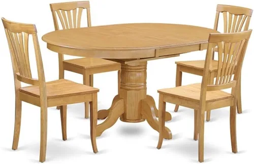 East West Furniture AVON5-OAK-W - Juego de comedor de 5 piezas para 4 personas, incluye una mesa de comedor ovalada con hojas de mariposa y 4 sillas