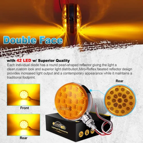 Miniatura 3 de Partsam 2 luces LED redondas ámbar/ámbar de doble cara, señal de giro trasera y luces de estacionamiento, montaje en poste sellado, 42 luces LED