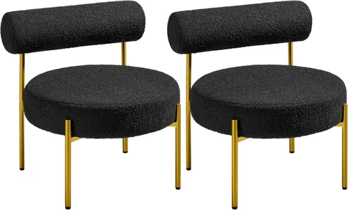 Miniatura 11 de Yaheetech Silla de tocador moderna acolchada con patas doradas para dormitorio, sala de maquillaje, oficina en casa, negro