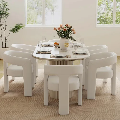 Miniatura 10 de BESTANO Sillas de comedor modernas tapizadas en terciopelo de vellón con respaldo abierto, lindas sillas laterales de barril, sillas de cocina