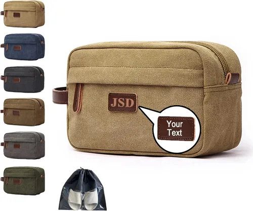 Miniatura 11 de Neceser personalizado para hombres, kit de aseo personalizado de lona para afeitar, bolsa de aseo grabada con láser, kit de lona de cuero