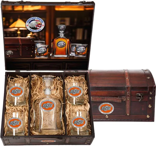 Miniatura 17 de Heritage Pewter Alabama Capitol - Juego de baúl Recipiente de líquido de 24 onzas con 4 vasos de agua Vidrio de peltre elaborado por expertos