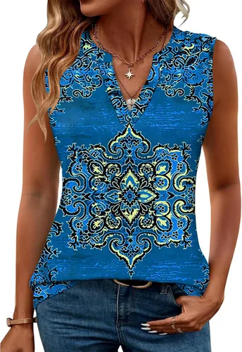 Miniatura 42 de Romanstii Camisas sin mangas para mujer, estilo casual, de verano, cuello en V, blusas elegantes, túnica