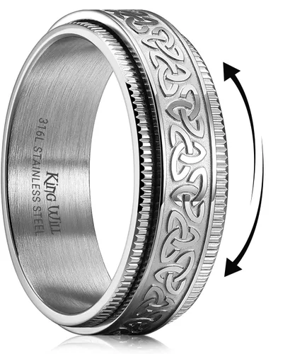 Miniatura 19 de King Will Anillo giratorio de acero inoxidable 316L para hombres y mujeres, 0.315 in de dragón/nudo celta, anillo para ansiedad para aliviar
