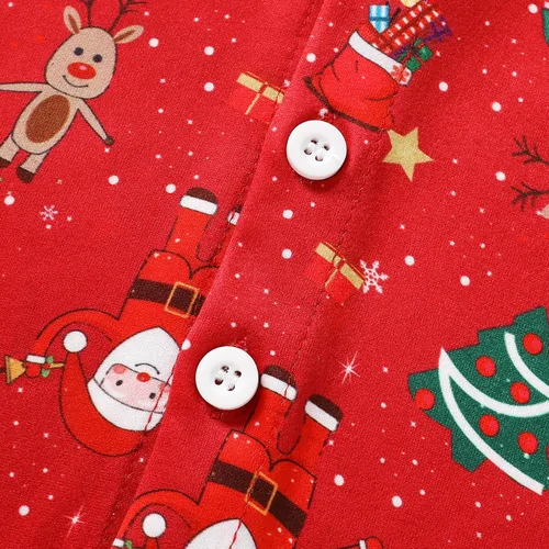 Miniatura 6 de JEELLIGULAR Conjunto de pantalones cortos y camisa con botones y estampado de Papá Noel para niños pequeños