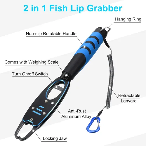 Miniatura 5 de PATIKIL Clip de labios de pescado con escala, 40 libras (39.7 lbs) de aleación de aluminio, clip de labios de pesca profesional, herramienta de Azul