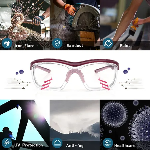 Miniatura 6 de UKNOW Anteojos de seguridad antiniebla, protección ocular con lentes transparentes de protección UV y protectores laterales, ANSI Z87.1