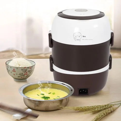 Miniatura 4 de Lonchera eléctrica, de acero inoxidable de 2 litros, calentador de alimentos con asa, calentador de alimentos portátil Bento para el trabajo