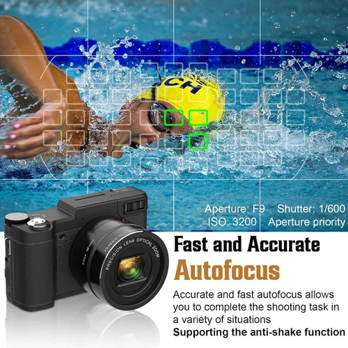 Miniatura 5 de Cámara digital 4K para fotografía, enfoque automático, cámara de vlogging de 48 MP para YouTube, cámara compacta de zoom digital 8X, pantalla de 3