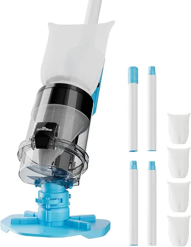 Aspiradora de piscina inalámbrica con poste telescópico, potente succión de 30 GPM, filtración dual avanzada, batería reemplazable, tiempo de Azul