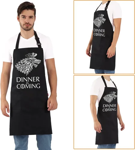 Miniatura 6 de Delantales de parrilla para hombres y mujeres, La cena se acerca Delantal de chef de cocina con 2 bolsillos y lazos de 40 pulgadas de largo, Black14