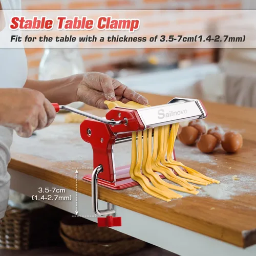 Miniatura 5 de Sailnovo Máquina para hacer pasta, máquina para hacer pasta Roller 180, 9 ajustes de grosor ajustables, máquina de fideos 2 en 1 con rodillos