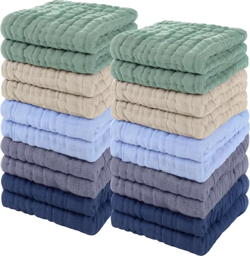 Miniatura 16 de Breling 20 paños de muselina para bebé de 12 x 12 pulgadas, 100% algodón, suave y absorbente, paño de muselina para eructos, toalla facial
