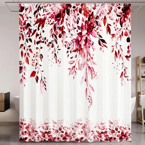 Miniatura 17 de Cortina de ducha de hojas de eucalipto negras para baño: juego de cortinas de ducha con acuarela de arte estético con ganchos, decoración de tela