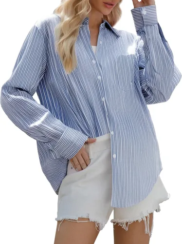 Miniatura 16 de Esabel.C Camisas de manga larga con botones para mujer, ajuste regular, blusa de trabajo elástica