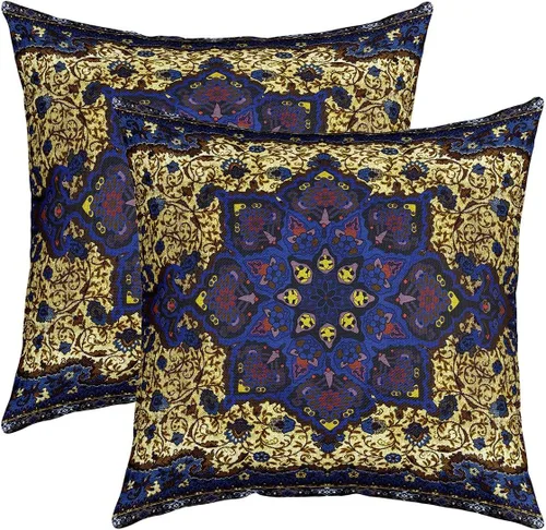 Miniatura 6 de Juego de 2 fundas de almohada bohemias tribales de 22 x 22 pulgadas, fundas de almohada exóticas retro, fundas de cojín bohemias de celosía vintage