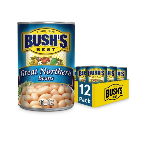 BUSH'S BEST Frijoles enlatados Great Northern (paquete de 12), fuente de proteína y fibra a base de plantas, bajo en grasa, sin gluten, 15.8 onzas