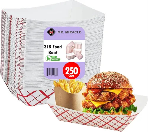 Miniatura 15 de Botes medianos de papel para alimentos, bandejas de papel a cuadros rojos y blancos. Mediano (1 libra). Paquete de 100, botes desechables