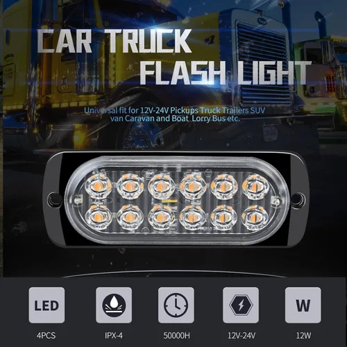 Miniatura 6 de 20 luces estroboscópicas LED de aluminio, 12 LED por luz, 18 modos de flash y constantes, luces de advertencia de doble color ámbar/blanco