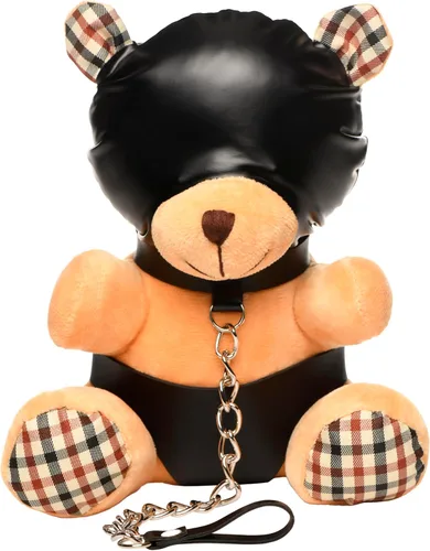MASTER SERIES Oso de Bondage con capucha para hombres, mujeres y parejas. Suave oso de peluche con temática BDSM M. Regalo lindo y sexy. 1 pieza,