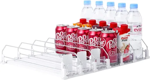 Miniatura 9 de Organizador de bebidas para nevera - Deslizador automático blanco, dispensador de soda para nevera - Sostiene hasta 15 latas - 12oz 16oz 20oz