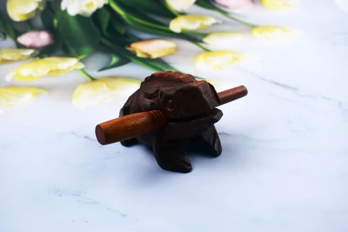 Miniatura 5 de Rana guiro pulgadas bloque de madera instrumento musical percusión Instrumento musical tamaño perfecto Madera natural Güiro Frog.