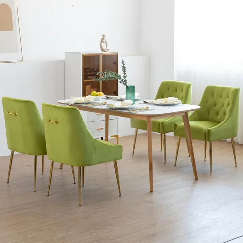 Miniatura 19 de Juego de 2 sillas de comedor modernas, sillas de mediados de siglo con cojines de 5.12 pulgadas y patas doradas, sillas de comedor tapizadas