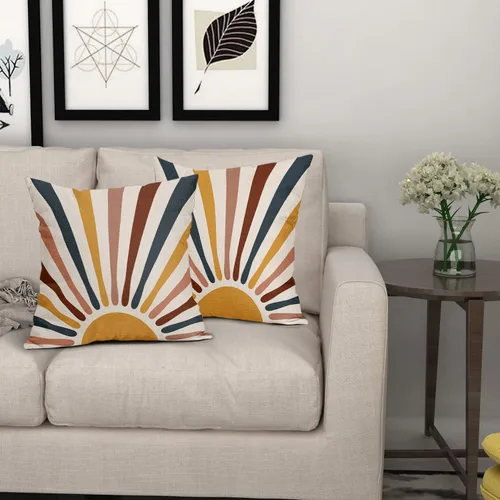Miniatura 6 de Kawani - Juego de 2 fundas de almohada decorativas Boho Sunrise, diseño abstracto con rayas coloridas estilo bohemio, fundas de almohada modernas