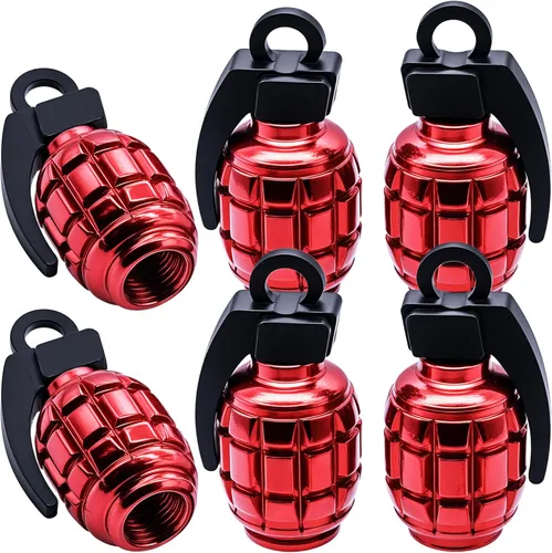 Miniatura 39 de 6 tapas de válvula de neumático, cubiertas universales de válvula de neumático de aleación de aluminio para automóviles, camiones, SUV, Rojo