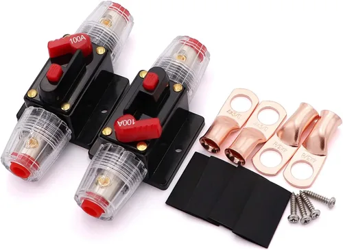Miniatura 6 de Paquete de 2 disyuntores de 100 amperios y 12 voltios con reinicio manual, portafusibles en línea de 100 A 0-8 Awg para audio de automóvil, barco