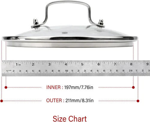 Miniatura 5 de Tapa de vidrio templado de 8 pulgadas con orificio de ventilación de vapor, olla universal transparente de repuesto con mango de soporte, borde