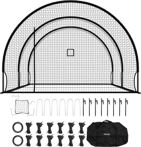Miniatura 84 de VEVOR Jaula de bateo de béisbol, red profesional de entrenamiento de bateo de béisbol de sóftbol, resistente, resistente, cerrada, de polietileno