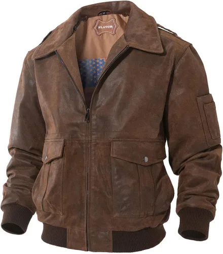 Miniatura 4 de FLAVOR Chaqueta de piloto bombardero de cuero para hombres Fuerza Aérea aviador