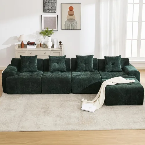 Miniatura 7 de Sofá seccional modular de 101.65 pulgadas para sala de estar, sofá nube de 3 plazas con asiento profundo, tapicería de textura tejida, sofá sin