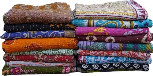 Miniatura 10 de Boho Sanskriti Colcha India, Colchas Vintage, Mantas, Ralli, Lote Kantha Cubrecama Reversible, Cubrecama, Manta, Manta de Algodón, Gudari - Piezas