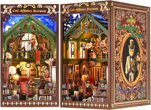Miniatura 12 de Kit de Rincón de Libros, Kits de Rincón de Libros para Adultos, Construcción de Modelo de Rincón de Libros DIY, Rompecabezas de Madera 3D DIY